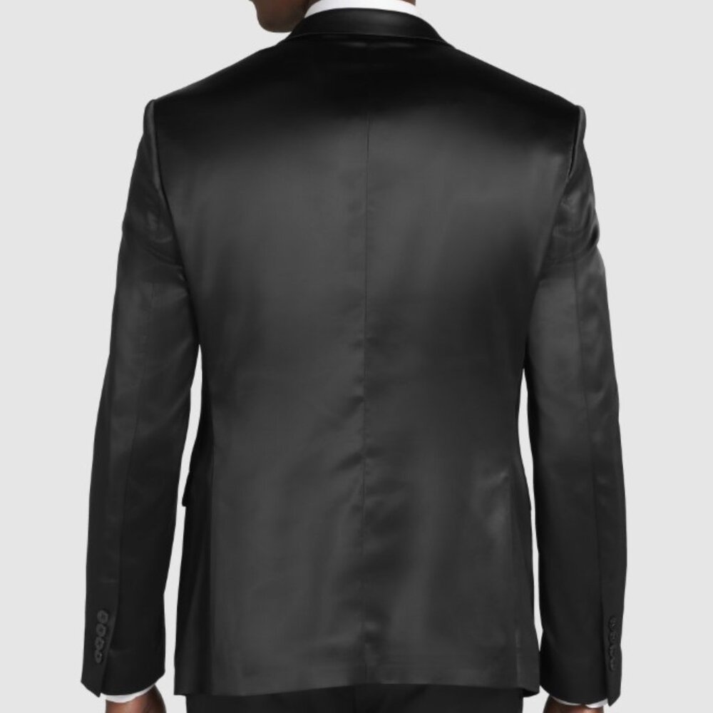 NEW - FULL SUIT - 42R Jacket 34 x 32 Pants Egara BLACK Shiny Suit Skinny Fit - Picture 3 of 7